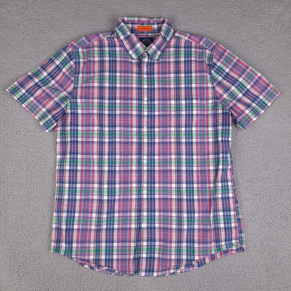 St Johns Bay Shirt Mens Large Colorful Plaid‎ Button Down Comfort Flex